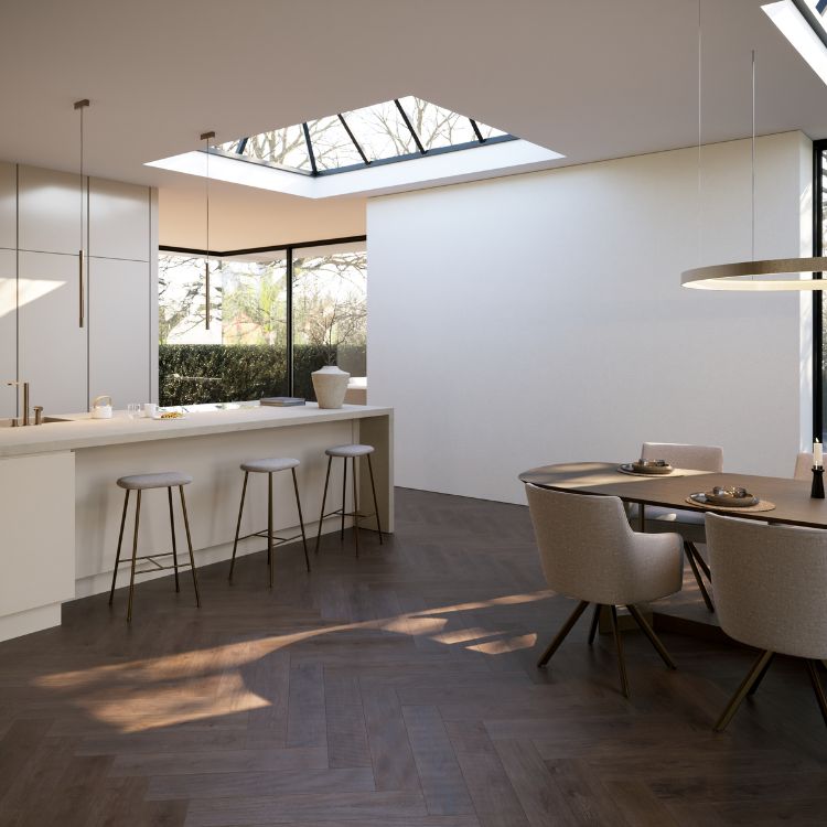 Keuken met moderne uitstraling dankzij Belakos Monastro Visgraat XL 90 donker eiken