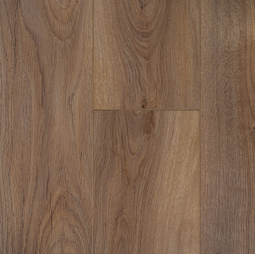 Topview van Hebeta laminaat - Organic teak - klik vloer in bruin eiken met rechte plank motief.