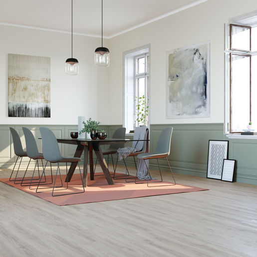 Eetkamer met lichte uitstraling dankzij Moduleo Layred Blackjack Oak 22210 vloer in licht beige eiken