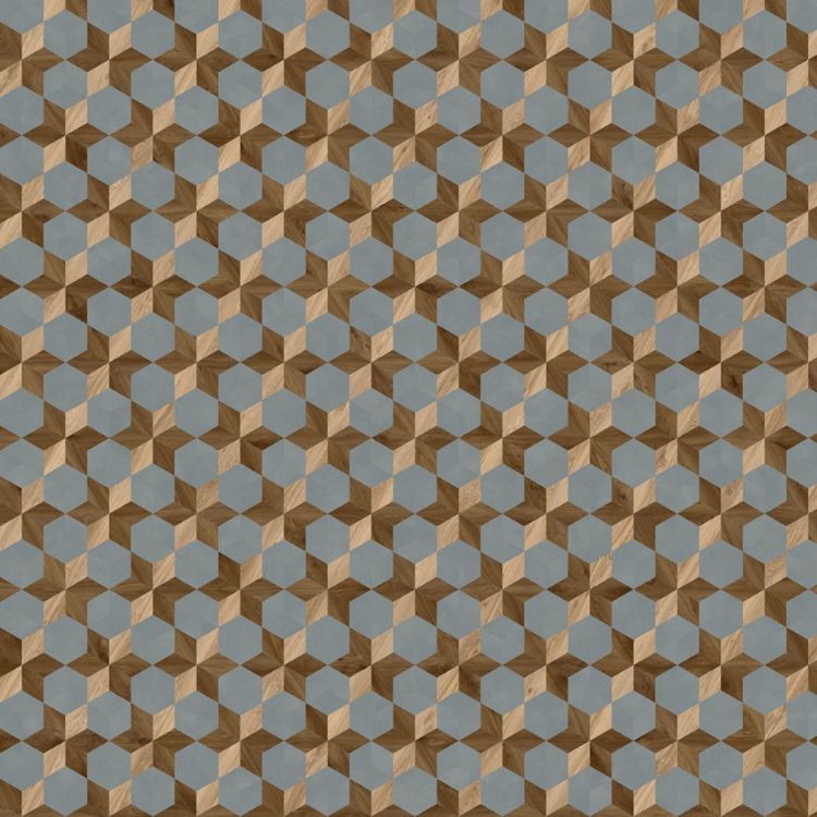 Topview van Module Moods Diamond Floral 633 vloer in blauw bruin beige met ruit-motief