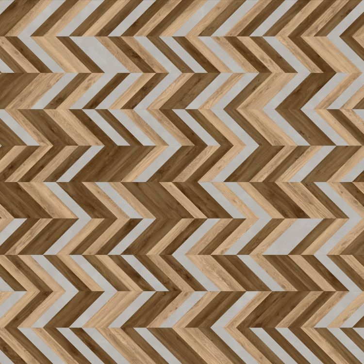 Topview van Moduleo Moods Chevron Trio 608 vloer in grijs beige bruin met Hongaarse punt-motief