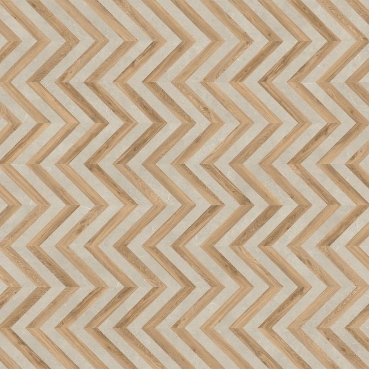 Topview van Moduleo Moods Chevron Wave 601 vloer in Grijs beige met hongaarse punt-motief