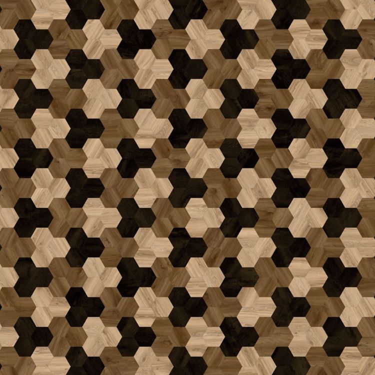 Topview van Moduleo Moods Hexagon Cluster 622 vloer in Bruin met Hexagon-motief