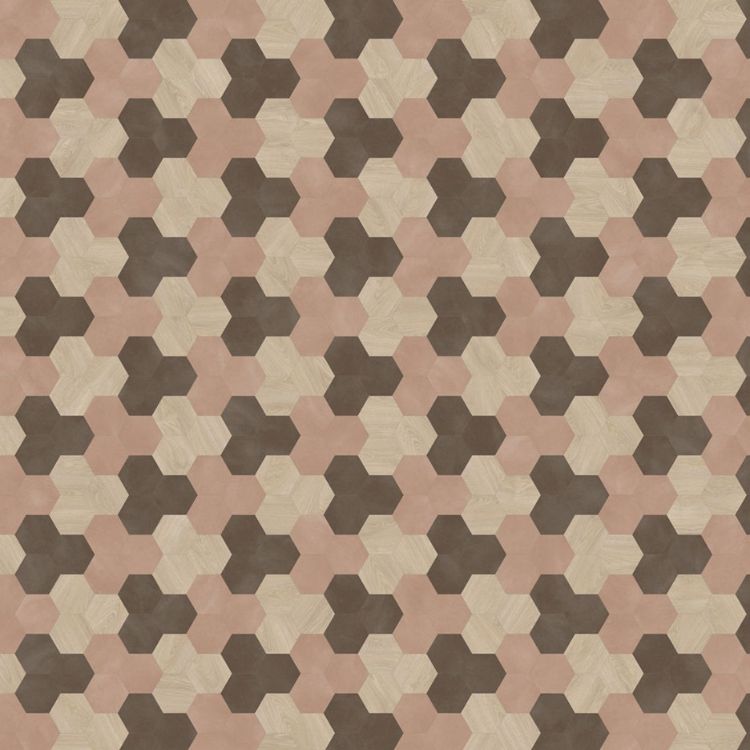 Topview van Moduleo Moods Hexagon Cluster 623 vloer in roze bruin met Hexagon -motief