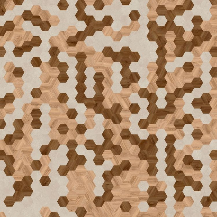 Topview van Moduleo Moods Hexagon Trio 627 vloer in bruin wit met hexagon-motief
