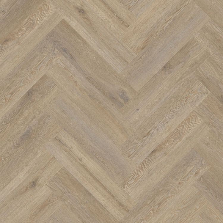 Topview van Moduleo Roots Herringbone Galtymore Oak 86851 vloer in bruin met visgraat-motief