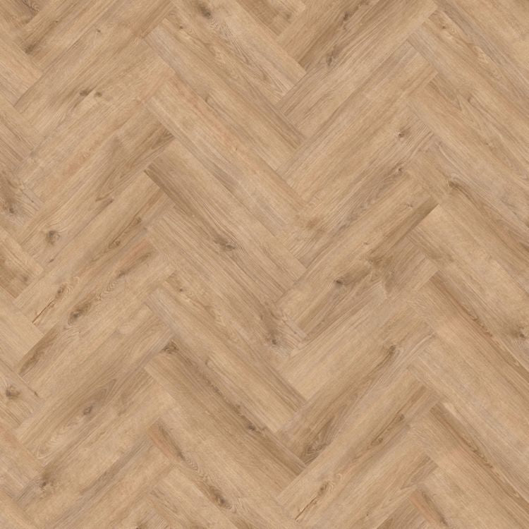 Topview van Moduleo Roots Herringbone Galway Oak 87275 vloer in bruin met visgraat-motief