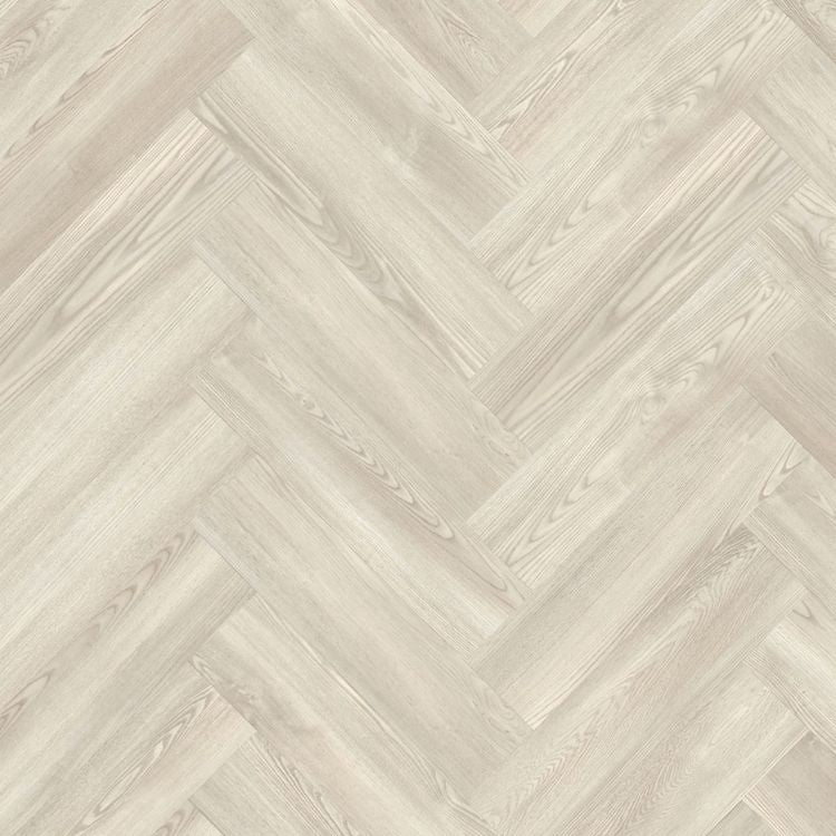 Topview van Moduleo Roots Herringbone Mexican Ash 20216 vloer in licht Grijs met visgraat-motief