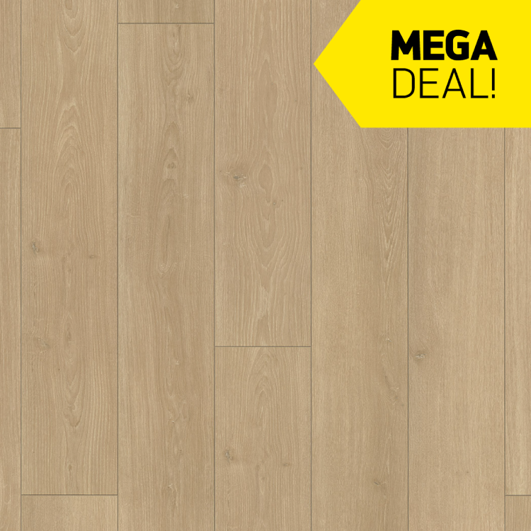 Topview van GOAT laminaat eiken studioline natuur vloer in naturel eiken met rechte stroken met deal label
