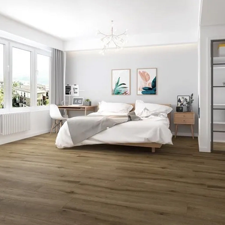Slaapkamer met moderne uitstraling dankzij Gelasta Callisto Rigid Click Natural Oak Dark vloer in eiken donker