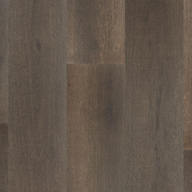 Topview van Hebeta Cayenne XL Plank - Eiken rustiek goud bruin - 23,6 cm x 152 cm vloer in donkerbruin eiken met rechte strook motief.