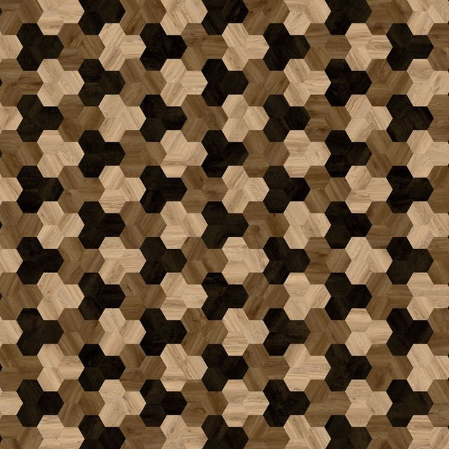 Topview van Moduleo Moods Hexagon Cluster 622 vloer in Bruin met Hexagon-motief