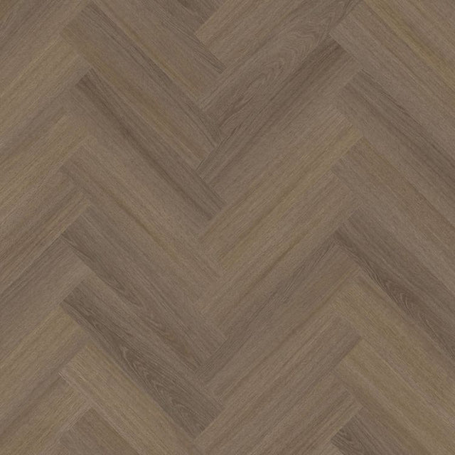 Topview van Moduleo Roots Herringbone Glyde Oak 22877 vloer in warm bruin met visgraat-motief